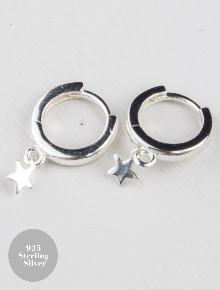 Olia Zuri Tiny Star Huggies Earrings Sterling Silver 925