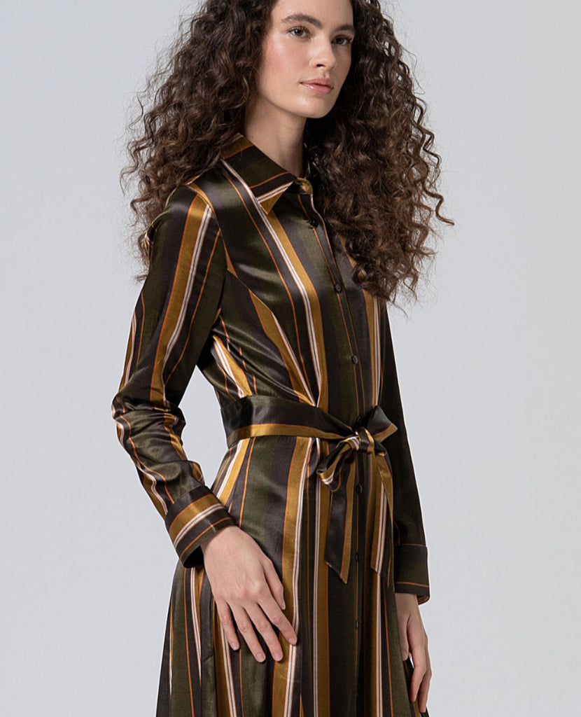 Surkana Long Satin Shirt Dress Multi