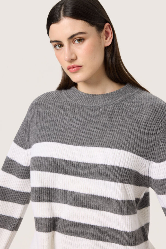 Soaked in Luxury Molina Stripe Crew Neck Grey