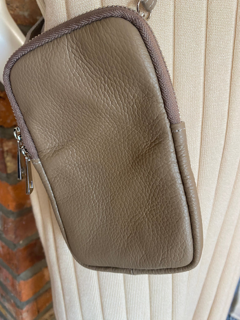 Taupe Leather Phone Bag