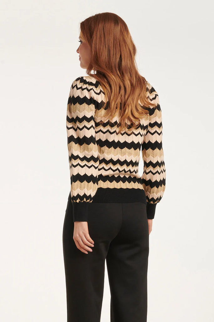 Smashed Lemon Sand And Black ZigZag Knitted Sweater