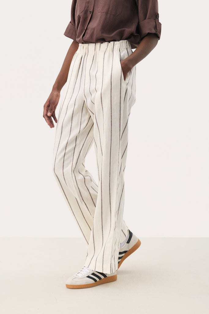 Part Two Rayi Trousers Eggnog & Brown Stripe