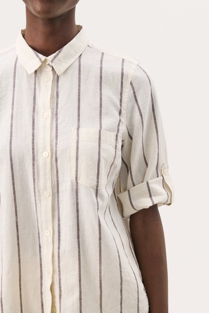 Part Two Cindie Shirt Eggnog & Brown Stripe