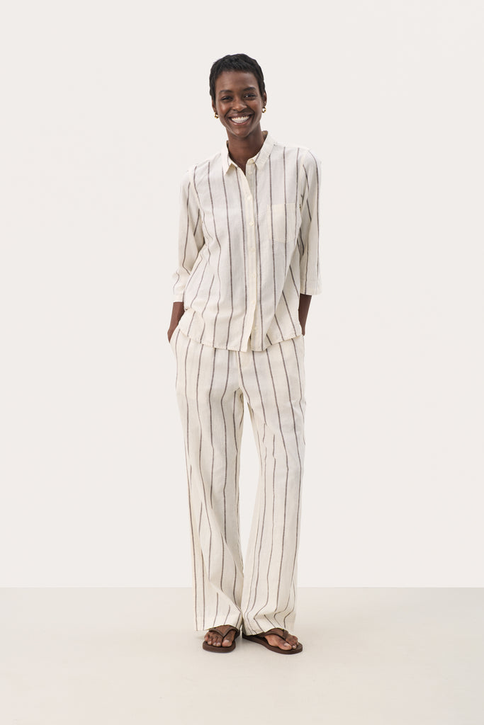 Part Two Rayi Trousers Eggnog & Brown Stripe