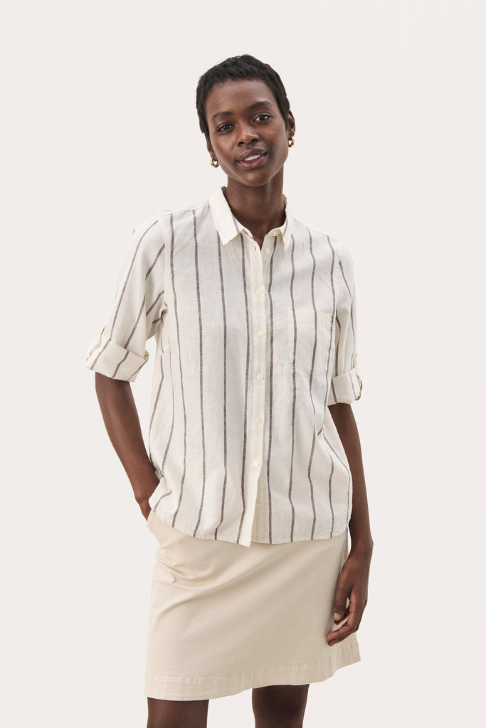 Part Two Cindie Shirt Eggnog & Brown Stripe