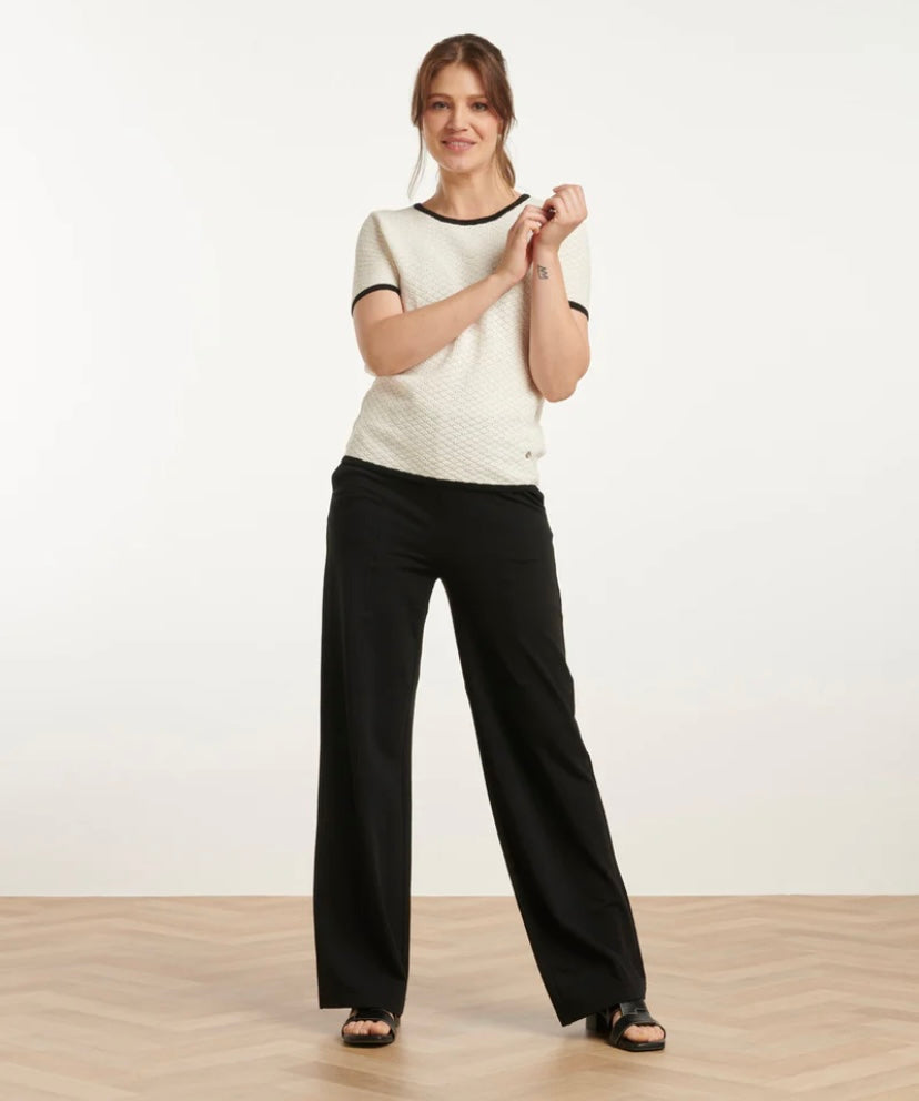 Smashed Lemon Off White Knitted Top with Black Contrast