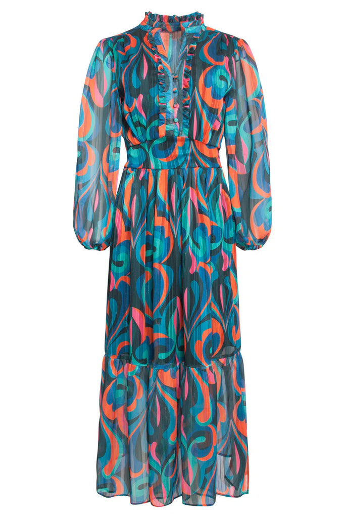 Smashed Lemon Multicolour Dress with Teal and Orange Print