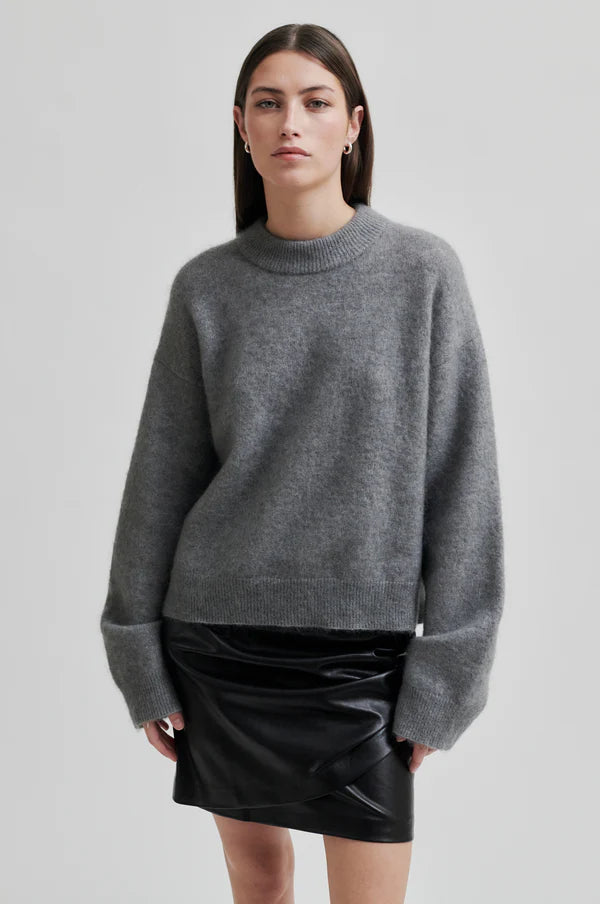 SF Brook O Neck Jumper Charcoal Grey