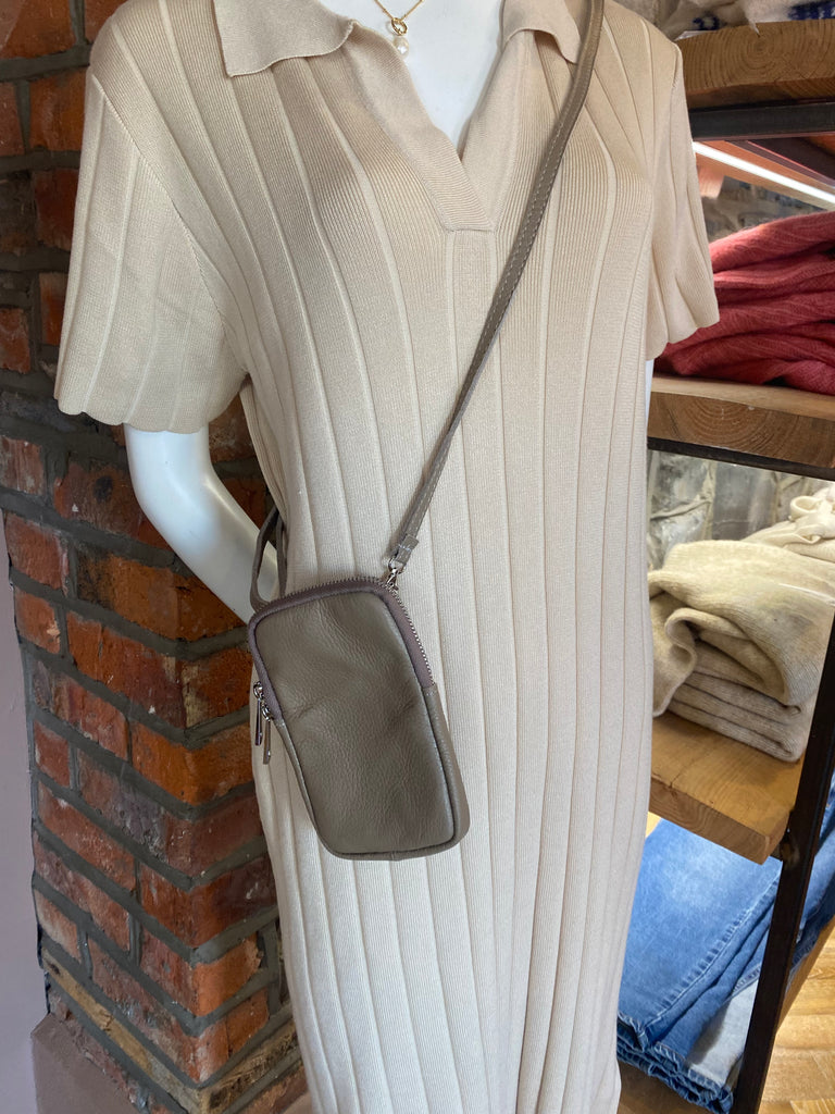 Taupe Leather Phone Bag