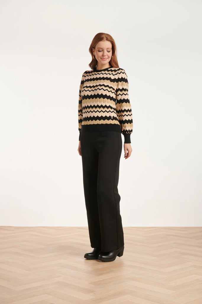 Smashed Lemon Sand And Black ZigZag Knitted Sweater