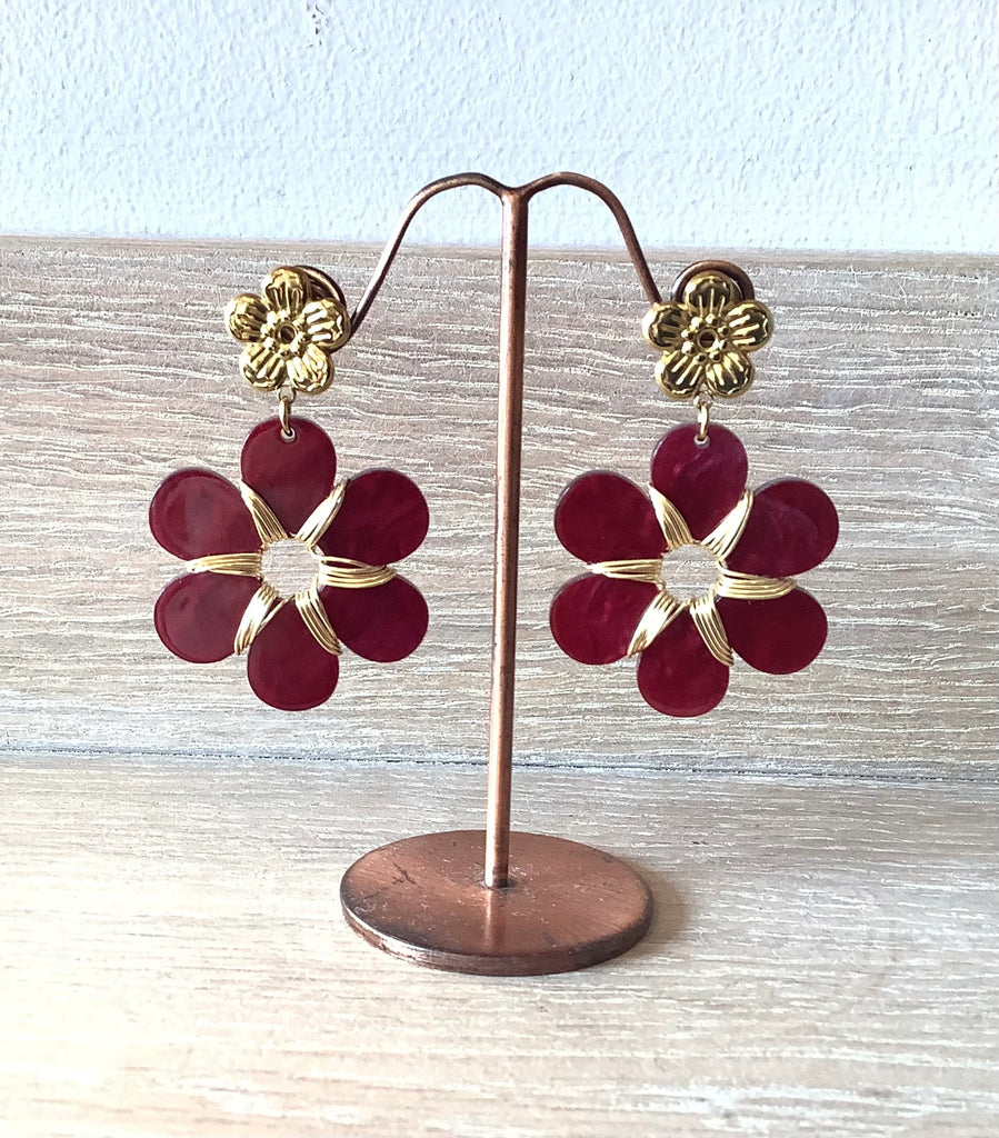 Red Floral Daisy Earring