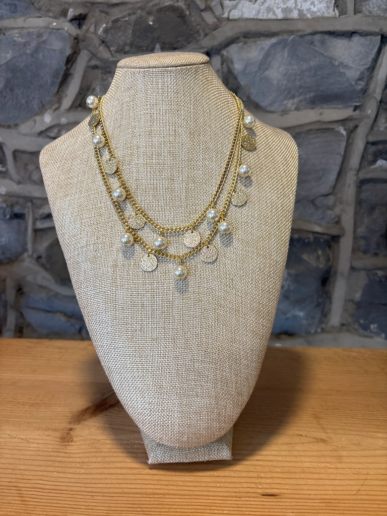 Miss Crystal Gold Plates/Pearls Necklace