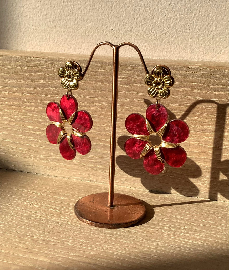 Red Floral Daisy Earring