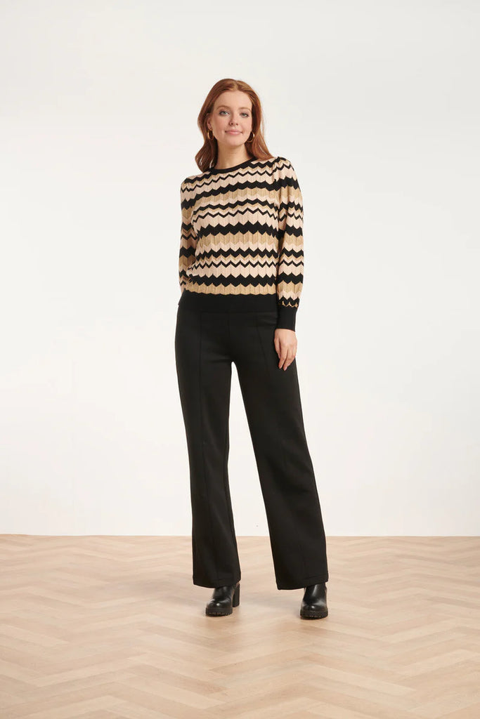 Smashed Lemon Sand And Black ZigZag Knitted Sweater