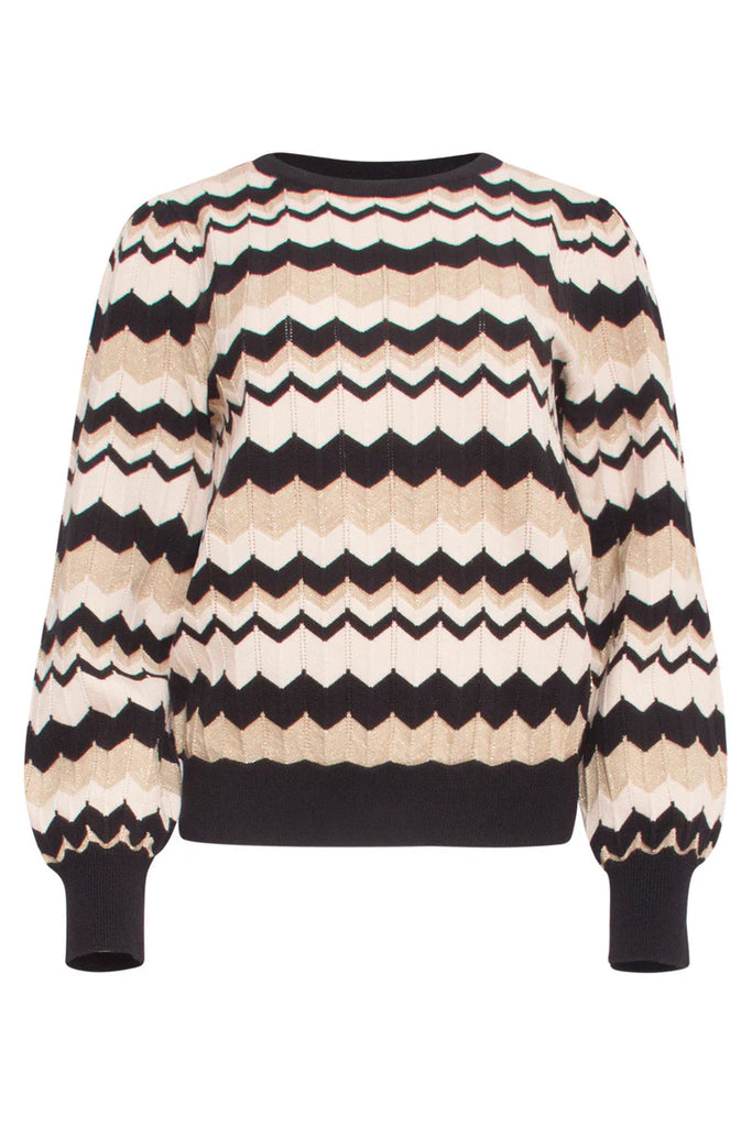 Smashed Lemon Sand And Black ZigZag Knitted Sweater