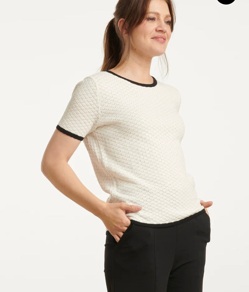 Smashed Lemon Off White Knitted Top with Black Contrast