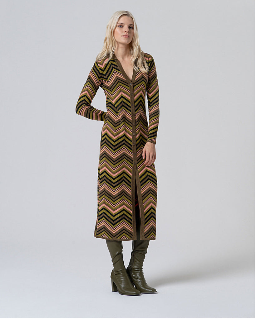 Surkana Long Shirt Dress With Lurex Green