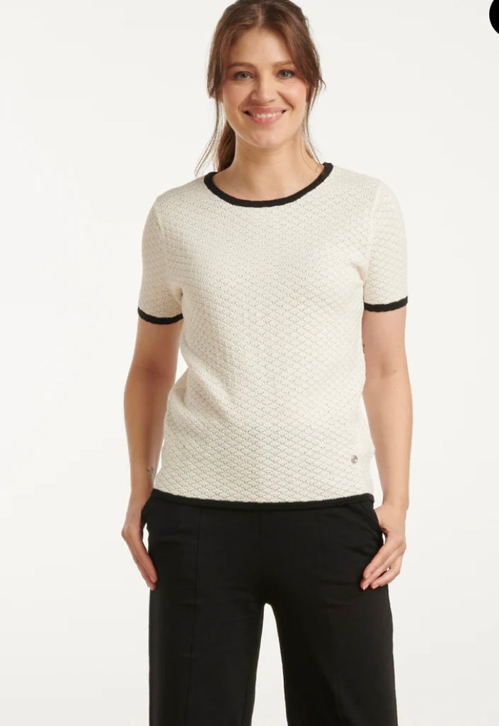 Smashed Lemon Off White Knitted Top with Black Contrast
