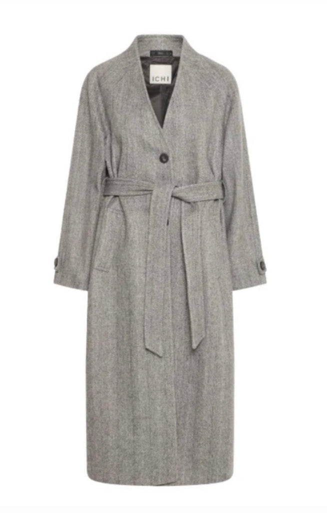 ICHI Jannet Coat Herringbone Grey Melange