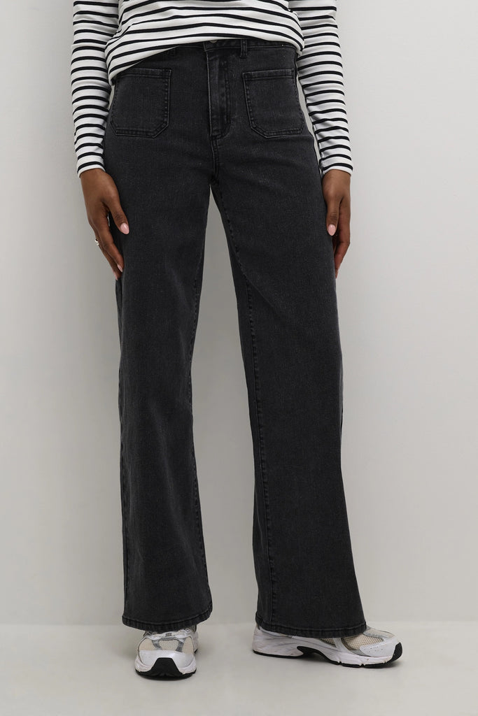 Kaffe Karla High Waist Wide Jeans Black Washed Denim