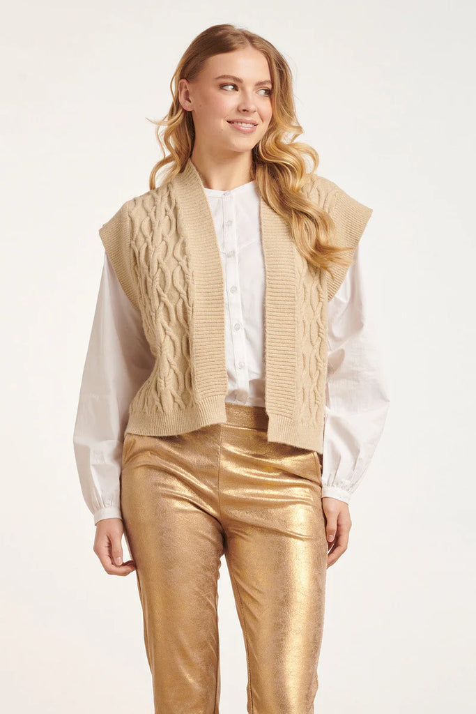 Smashed Lemon Sand Knitted Vest With Braided Structure