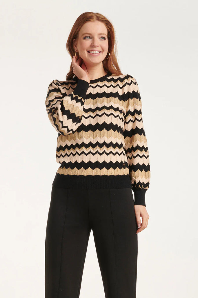 Smashed Lemon Sand And Black ZigZag Knitted Sweater