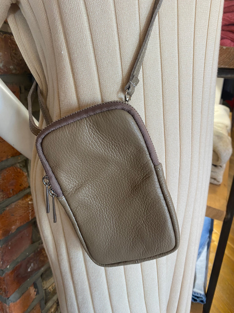 Taupe Leather Phone Bag