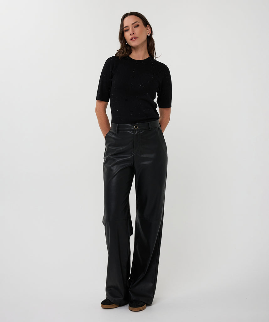 Esqualo Ribbed Fine Knit with Studs Black