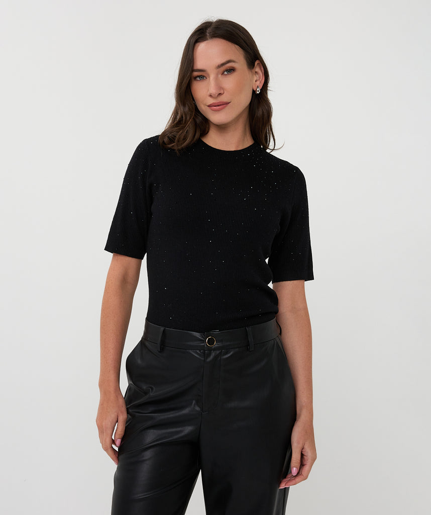 Esqualo Ribbed Fine Knit with Studs Black