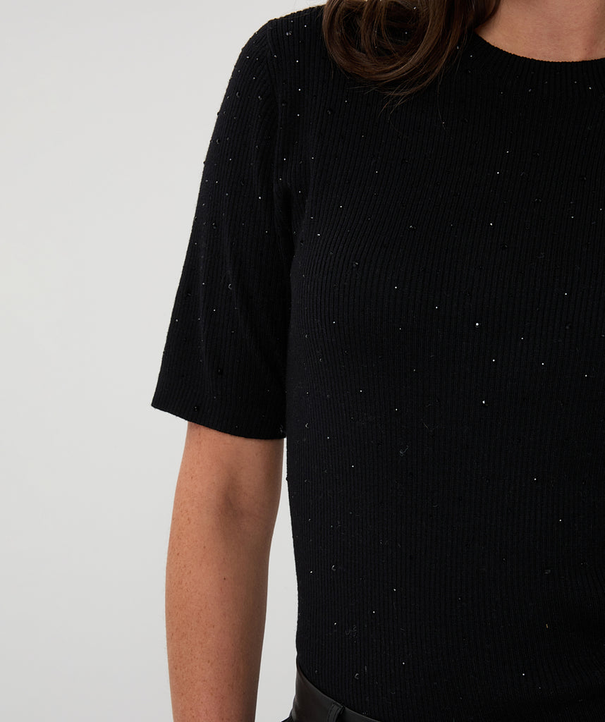Esqualo Ribbed Fine Knit with Studs Black