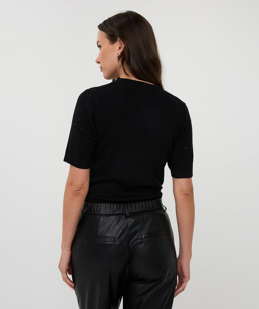 Esqualo Ribbed Fine Knit with Studs Black