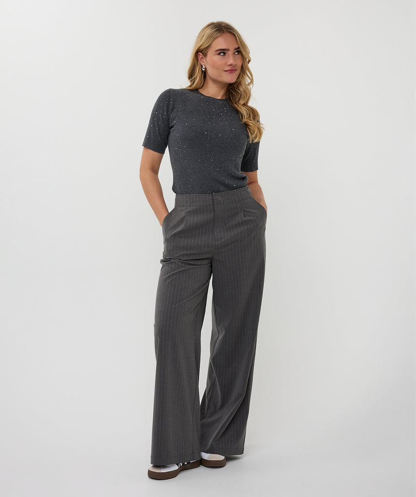 Esqualo Ribbed Fine Knit with Studs Dark Grey Melange
