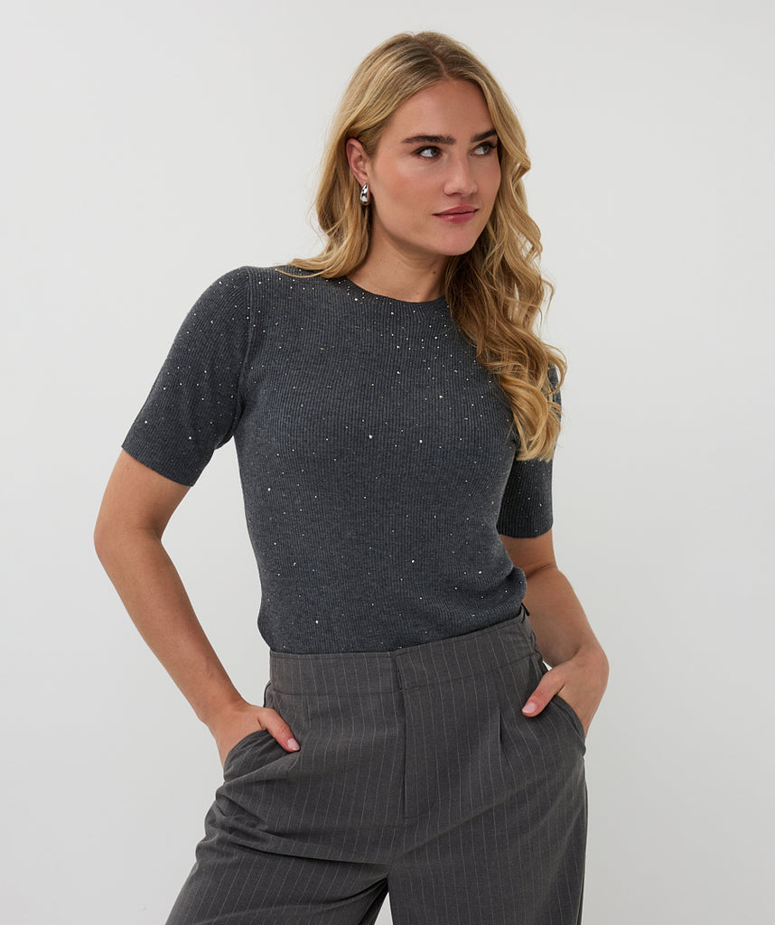 Esqualo Ribbed Fine Knit with Studs Dark Grey Melange
