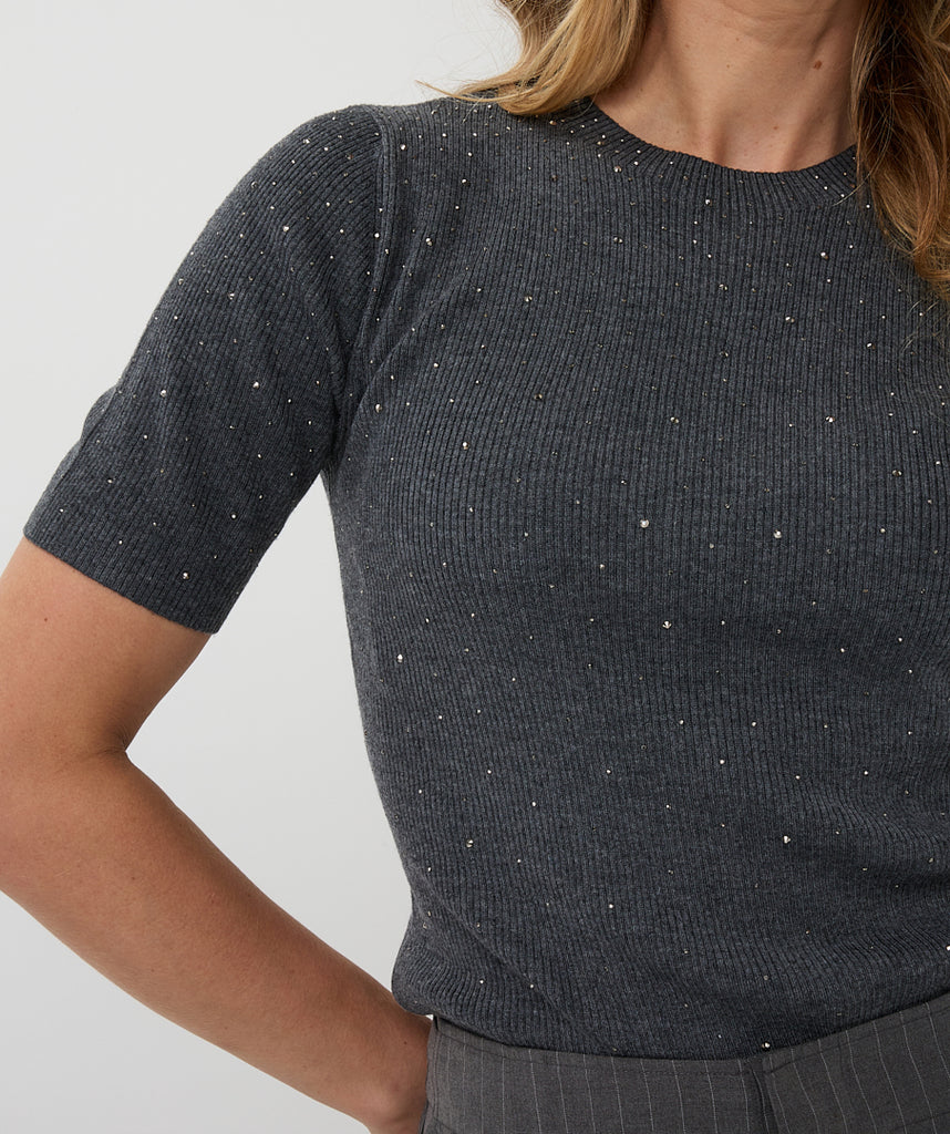 Esqualo Ribbed Fine Knit with Studs Dark Grey Melange