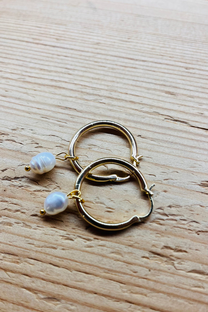 Olia Alba Small hoops with Seed Pearl Charm