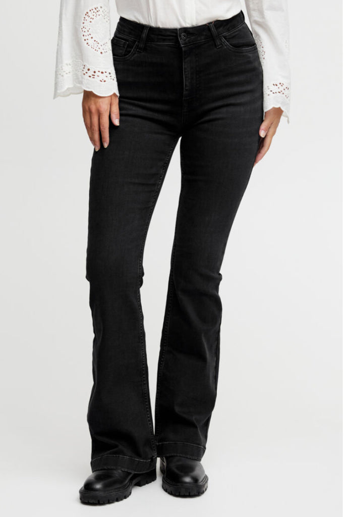 Pulz Becca UHW Bootcut Leg Black Jeans