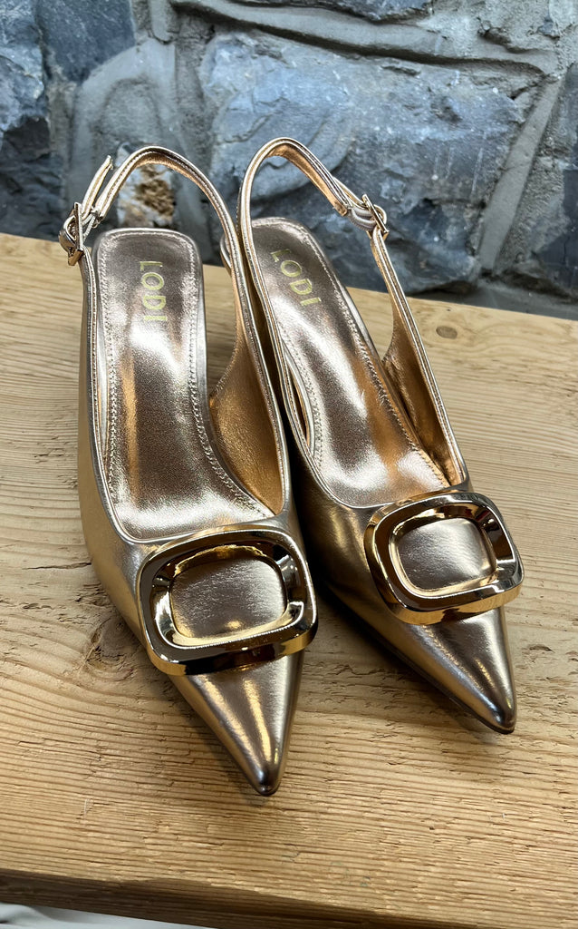 Lodi F23 Gold Pumps