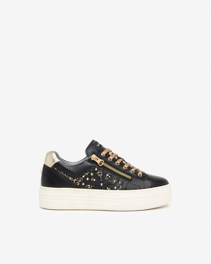 NeroGiardini G5 Nero/Gold Leather Trainers