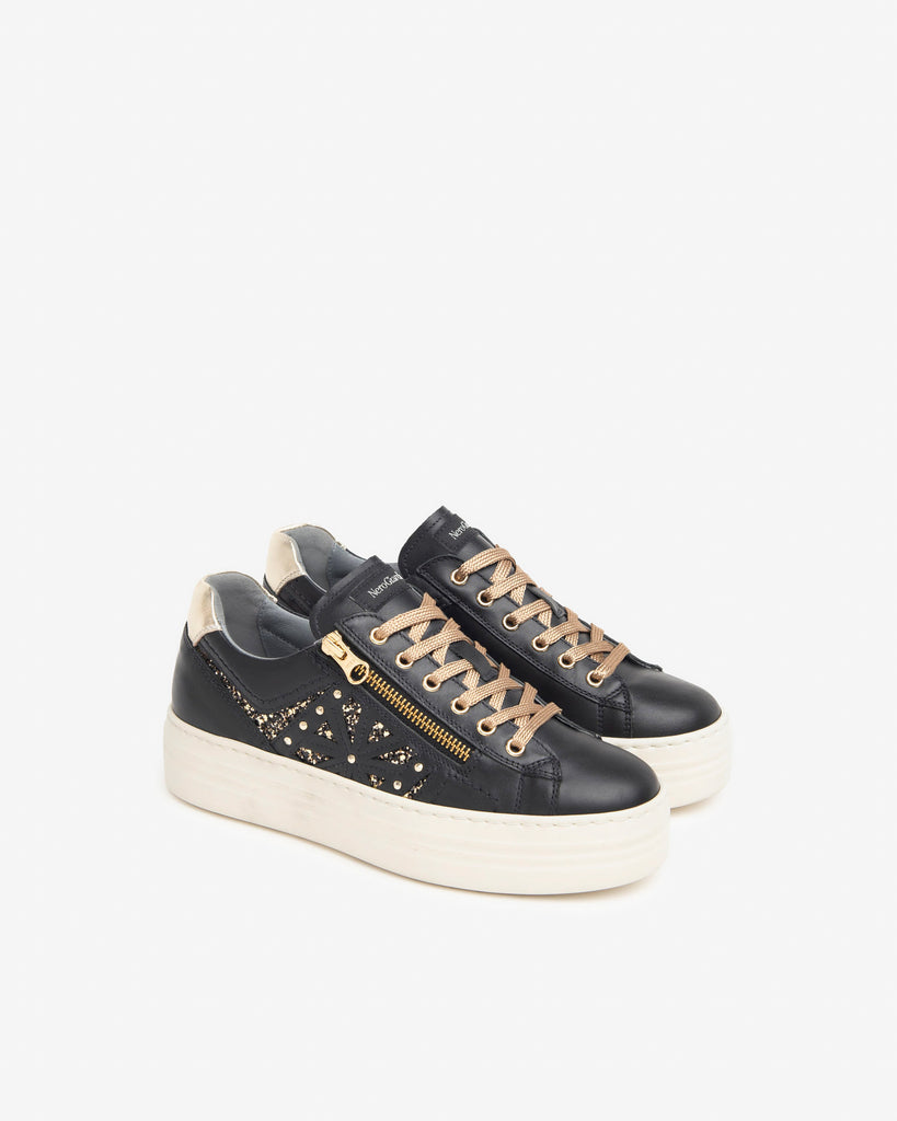 NeroGiardini G5 Nero/Gold Leather Trainers