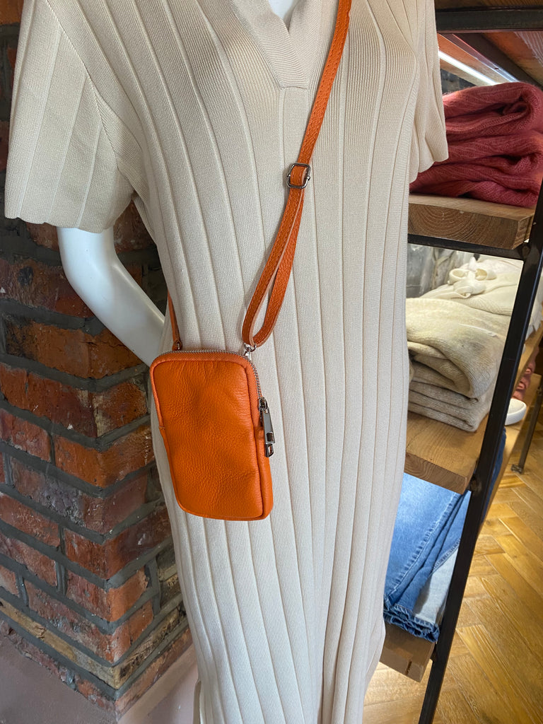 Orange Leather Phone Bag