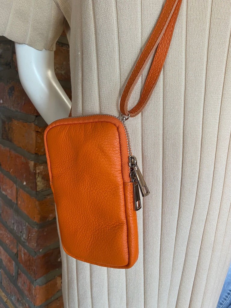 Orange Leather Phone Bag