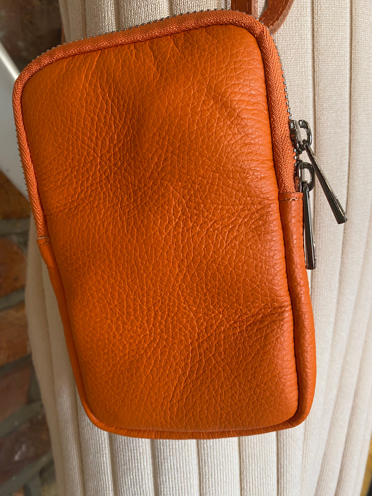 Orange Leather Phone Bag