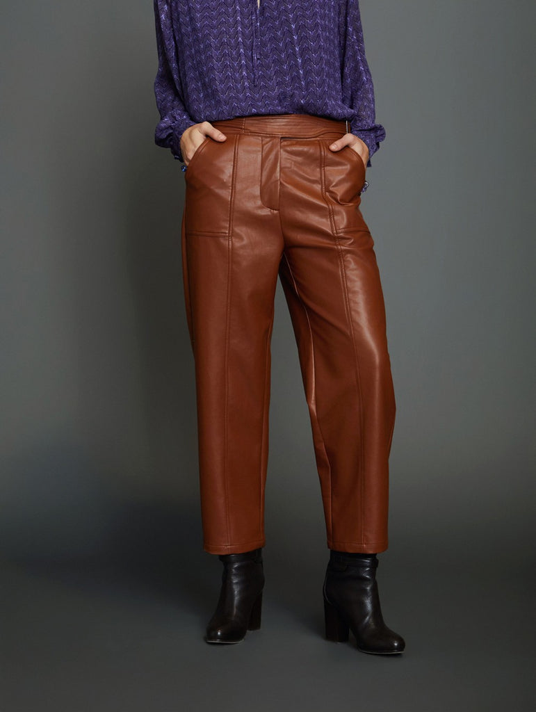 Skatie Faux Leather Trousers Warm Amber