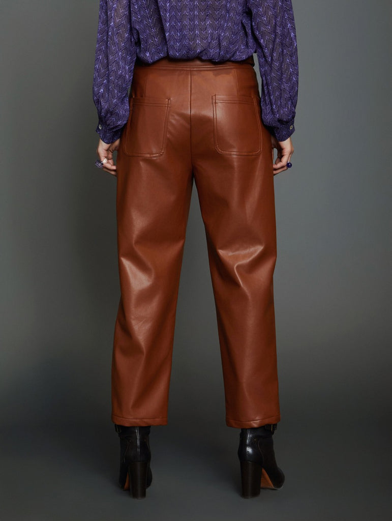 Skatie Faux Leather Trousers Warm Amber