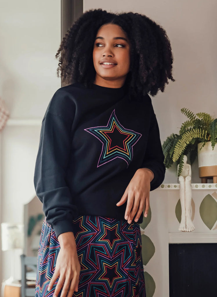 Sugarhill Brighton Noah Sweatshirt- Black, Rainbow Star