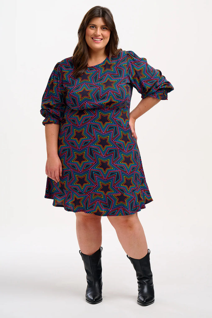 Sugarhill Brighton Lorelei Black Rainbow Star Explosion Mini Dress