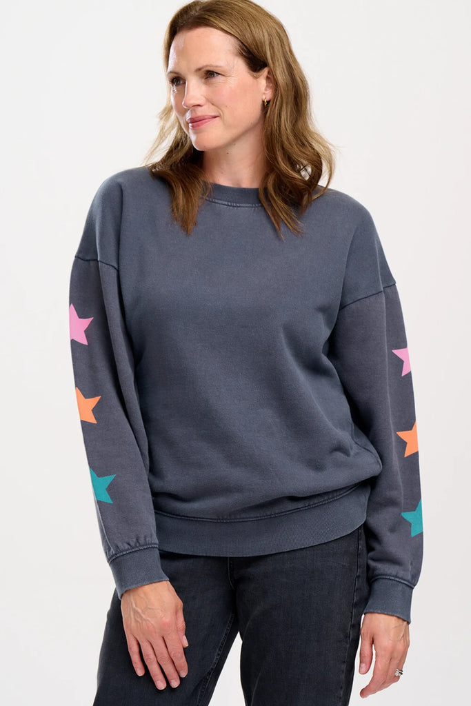 Sugarhill Brighton Washed Charcoal Star Sleeve Sweatshirt