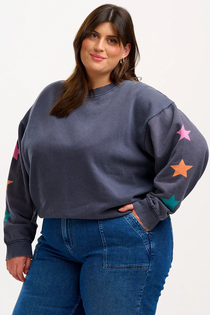 Sugarhill Brighton Washed Charcoal Star Sleeve Sweatshirt