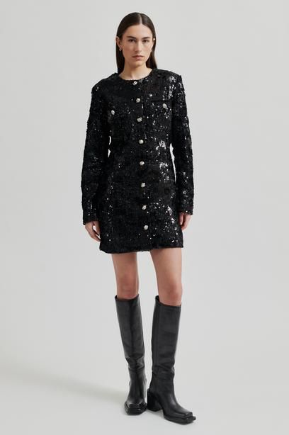 Second Female Flakes Black Sequin Dress