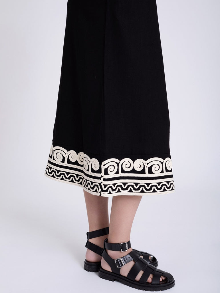 Skatie Long Dress with embossed embroidered straps Black